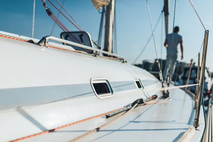 Man walking on a boat non-skid deck