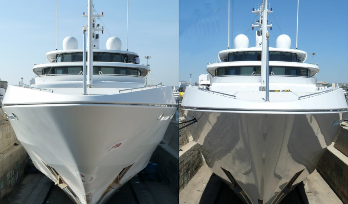 boat side by side before and after using Poli Glow