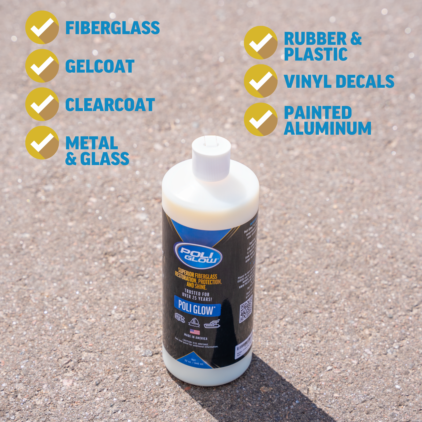 poliglow can clean fiberglass, gelcoat, clearcoat, metal & glass, and more