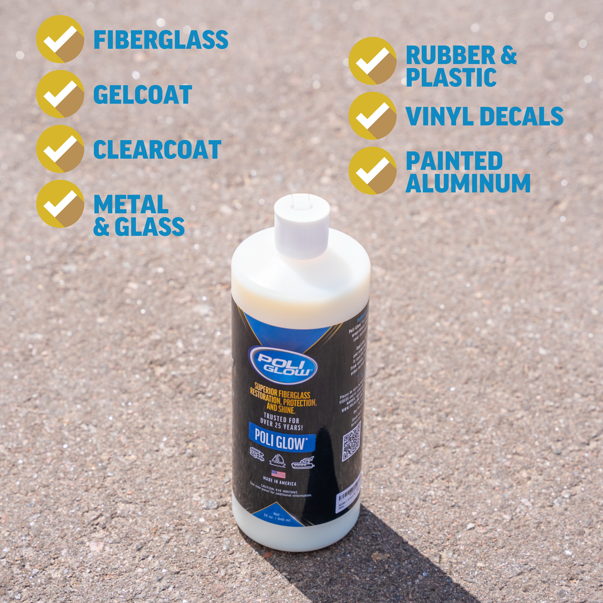 poliglow can clean fiberglass, gelcoat, clearcoat, metal & glass, and more
