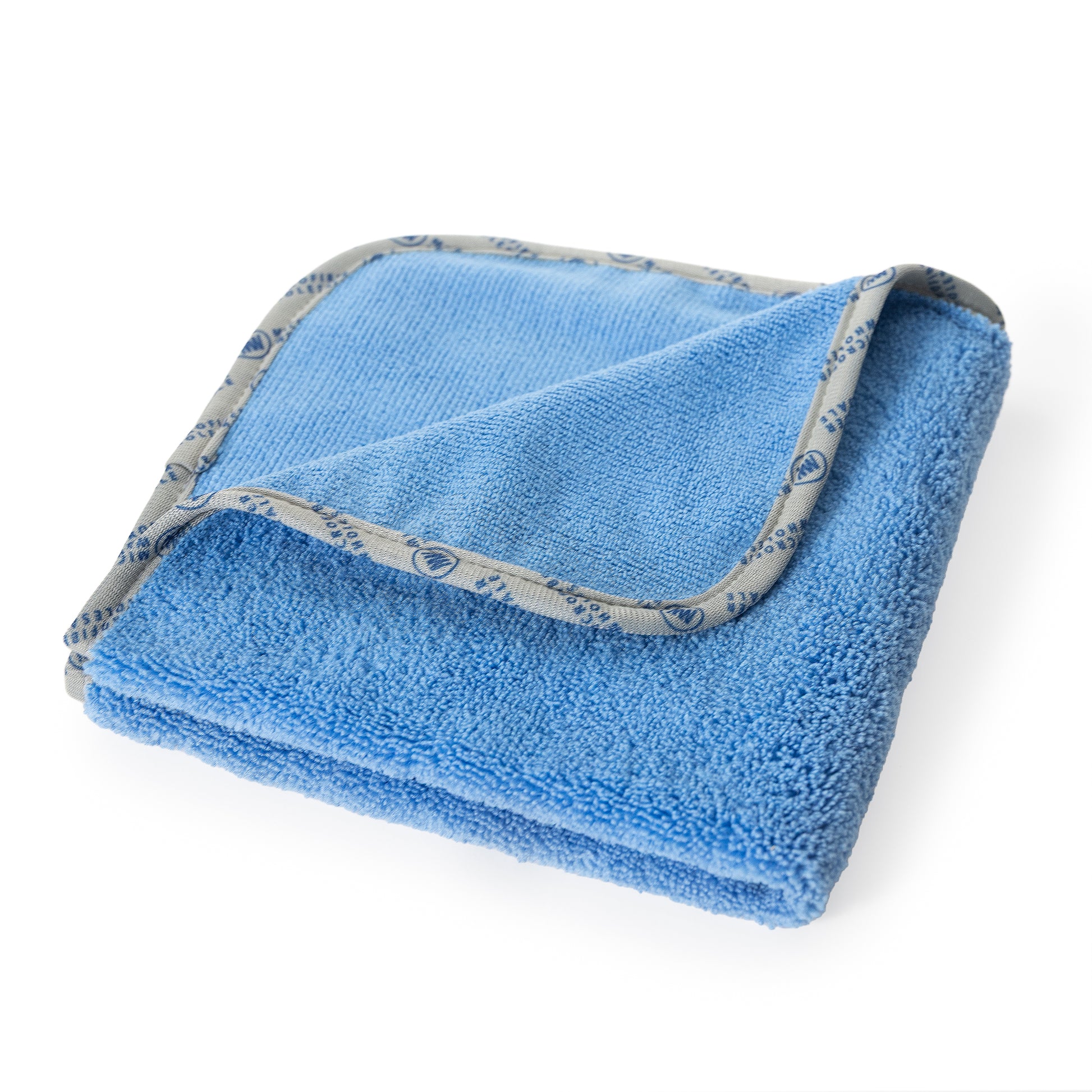 Poli Glow 400 GSM Microfiber Towel Folded with gray border on a white background