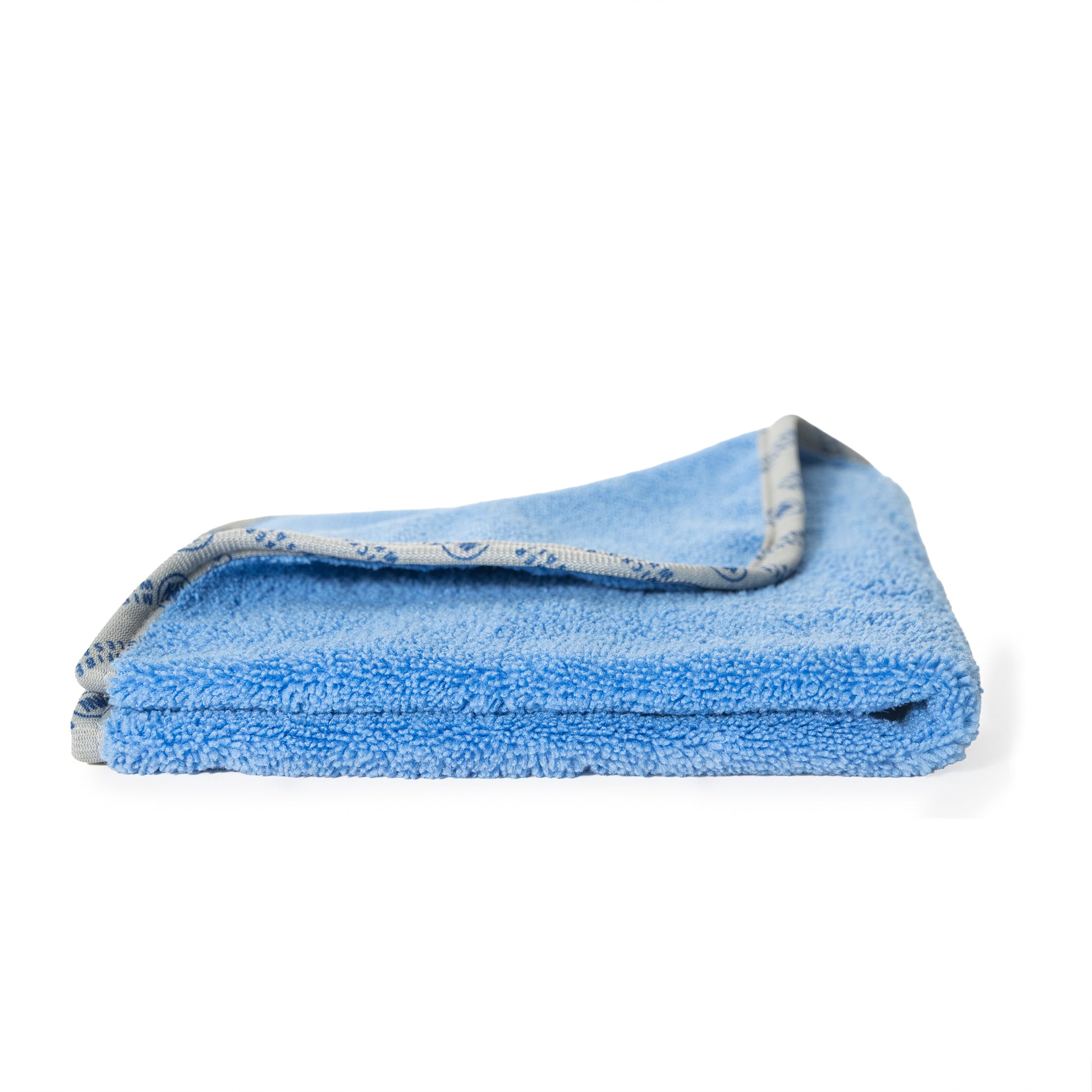 Poli Glow 400 GSM Microfiber Towel Folded with gray border on a white background