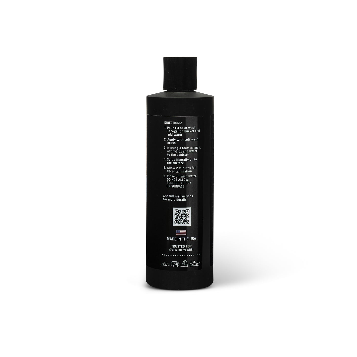 Bottle of Poli Glow POLI Decon Wash which is a acidic car wash removing winter salt and contaminants on a white background showing the side label highlight directions