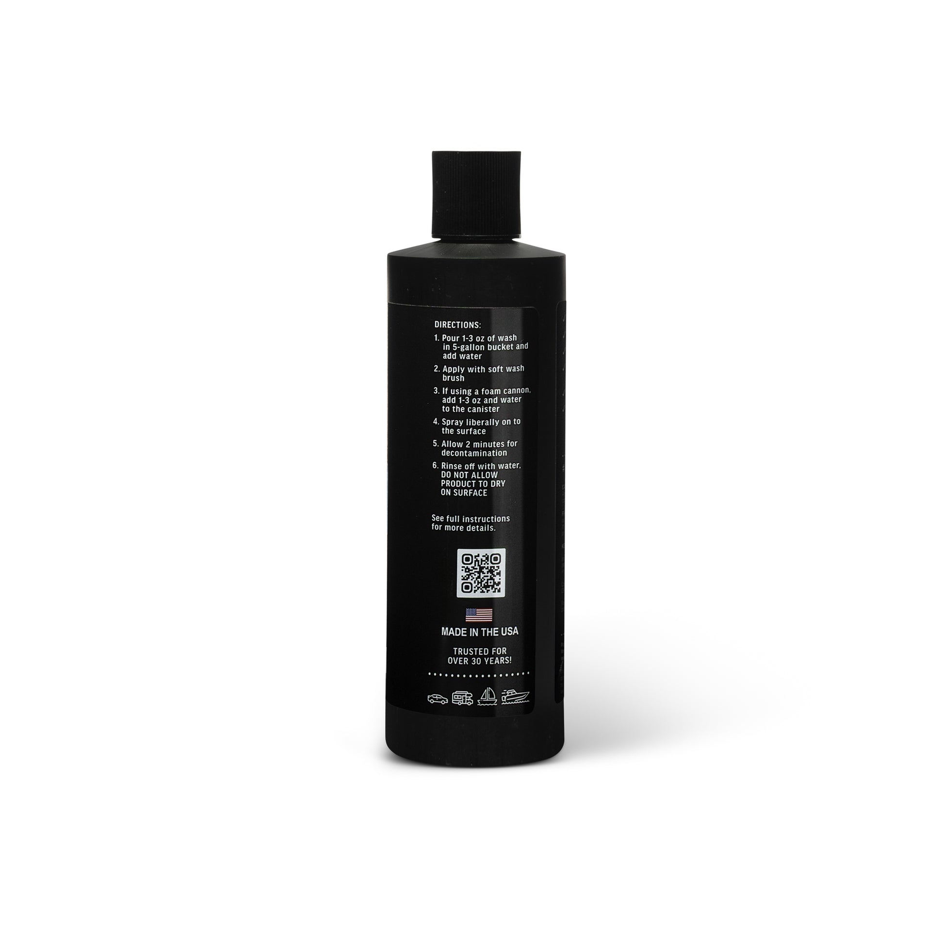 Bottle of Poli Glow POLI Decon Wash which is a acidic car wash removing winter salt and contaminants on a white background showing the side label highlight directions