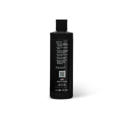 Bottle of Poli Glow POLI Decon Wash which is a acidic car wash removing winter salt and contaminants on a white background showing the side label highlight directions