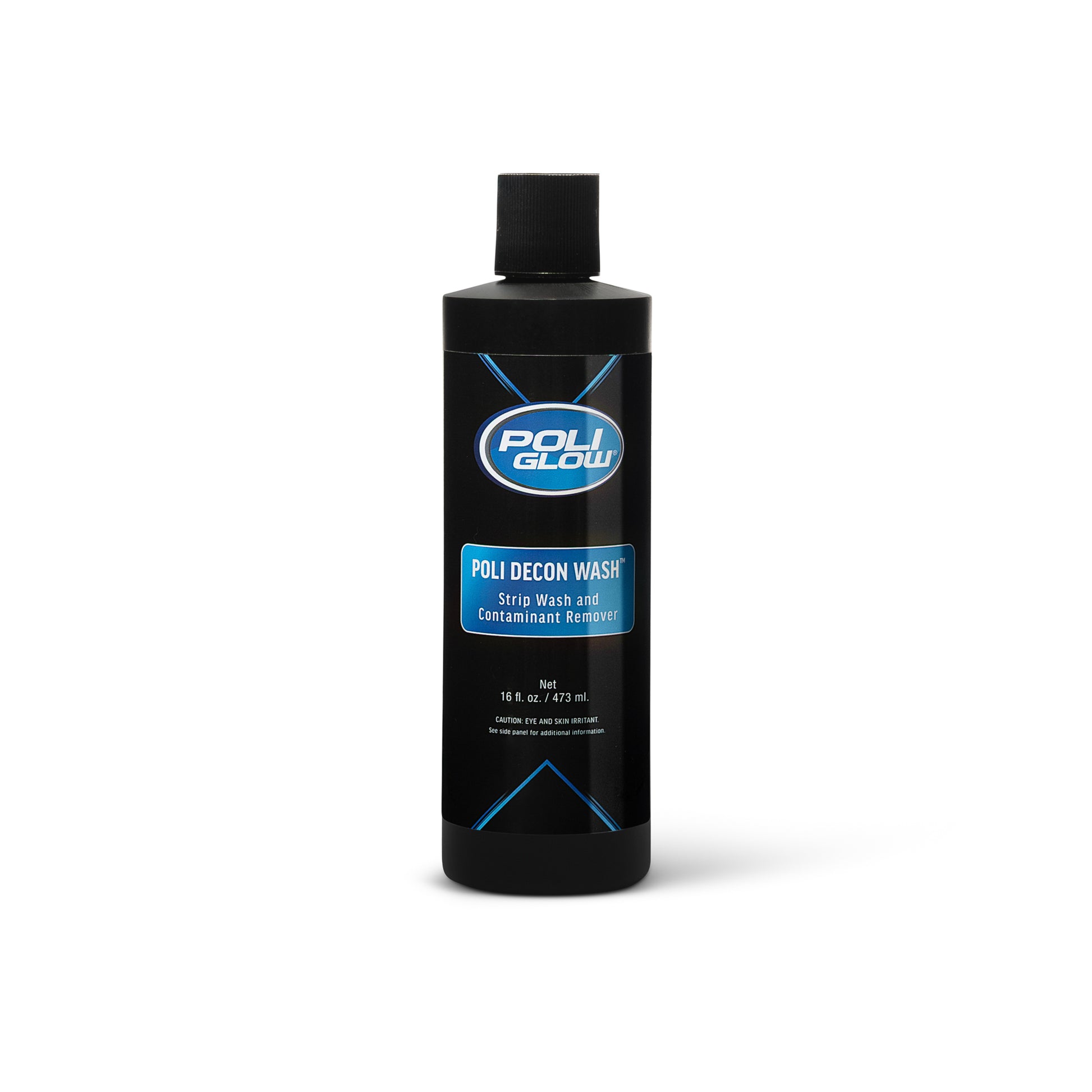 Bottle of Poli Glow POLI Decon Wash which is a acidic car wash removing winter salt and contaminants on a white background showing the front label