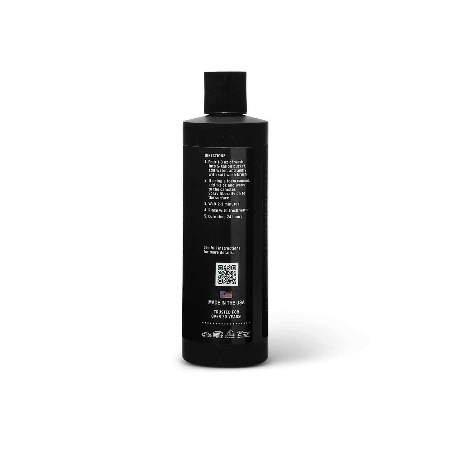 Poli Glow Poli Wash & Seal™ ceramic coating safe wash soap rich foam cleaning Black bottle with text and QR code on a white background