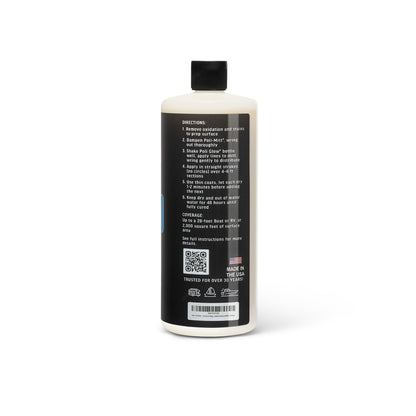 Bottle of Poli Glow high-gloss restorative polish on a white background showing the side with the directions