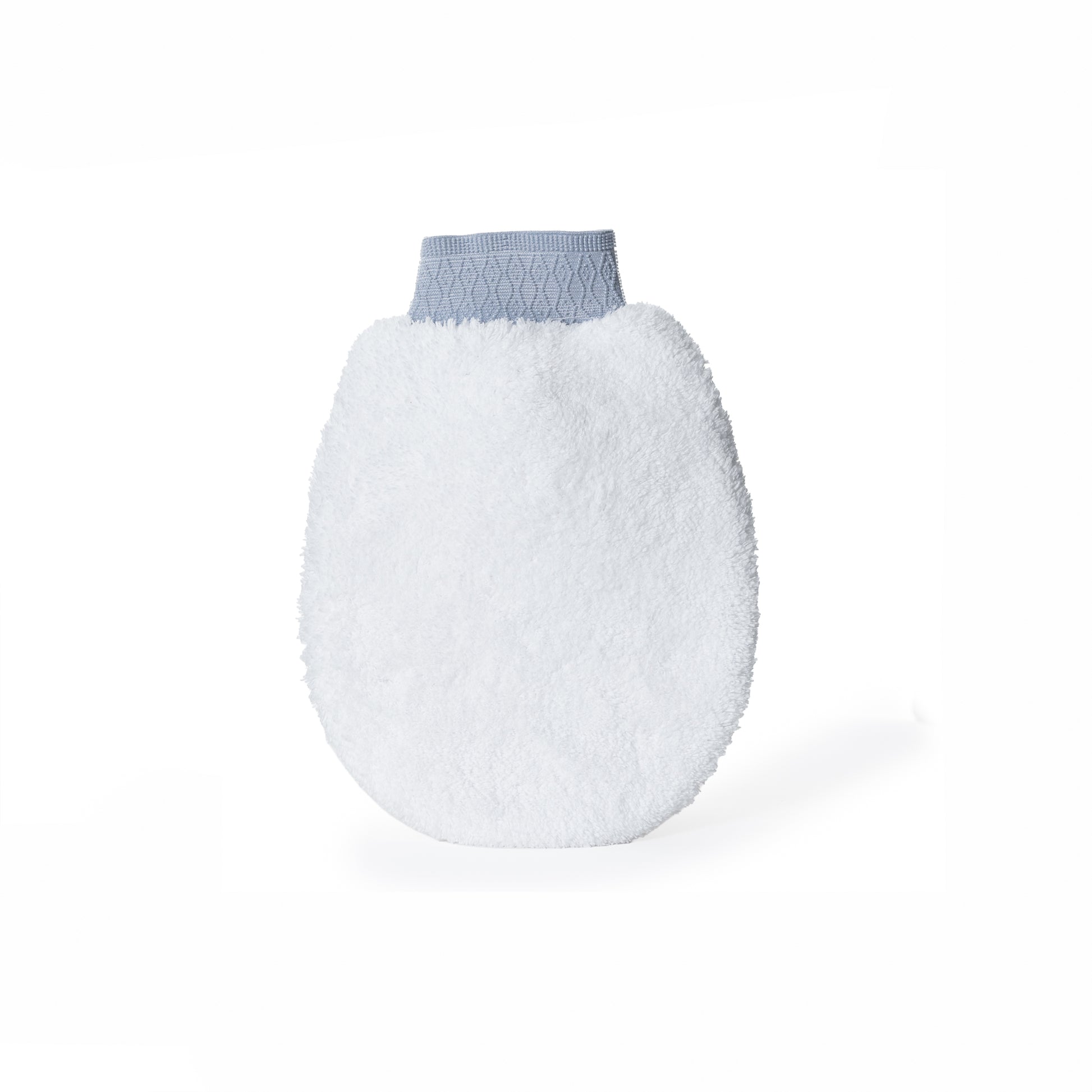 Poli Glow Fleece White mitt with blue top on a white background