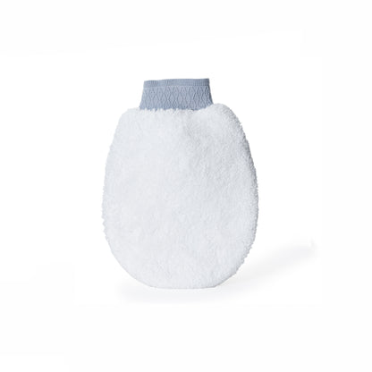 Poli Glow Fleece White mitt with blue top on a white background