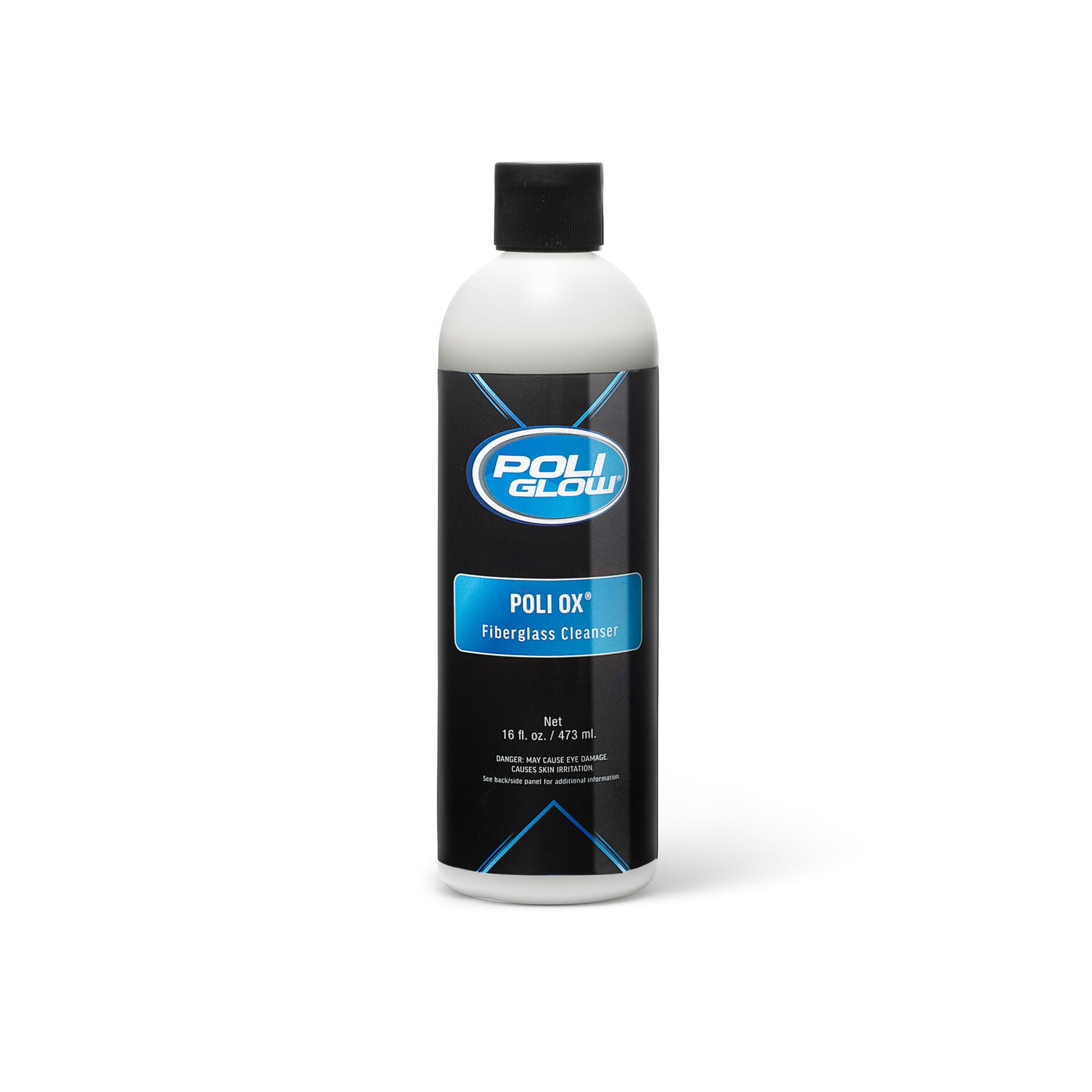 Bottle of Poli-OX fiberglass cleaner on a white background