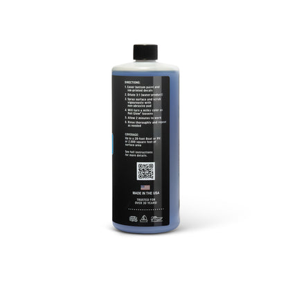 Poli Strip is a Concentrated Stripper and Degreaser for Removing Poli Glow side view shown to see the directions on white background