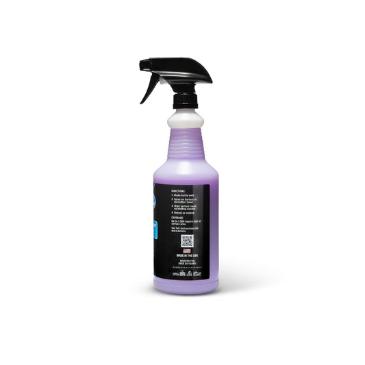 Poli Glow Poli Super Spray Waterless Wash Cleaner and detailer side view showing directions on a white background