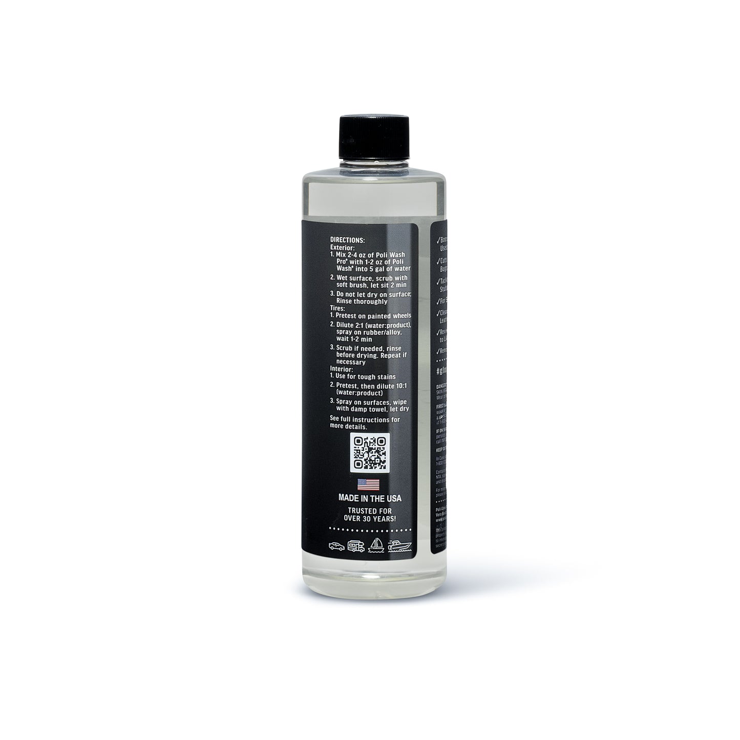 Poli Glow Poli Wash Pro Side label with Directions