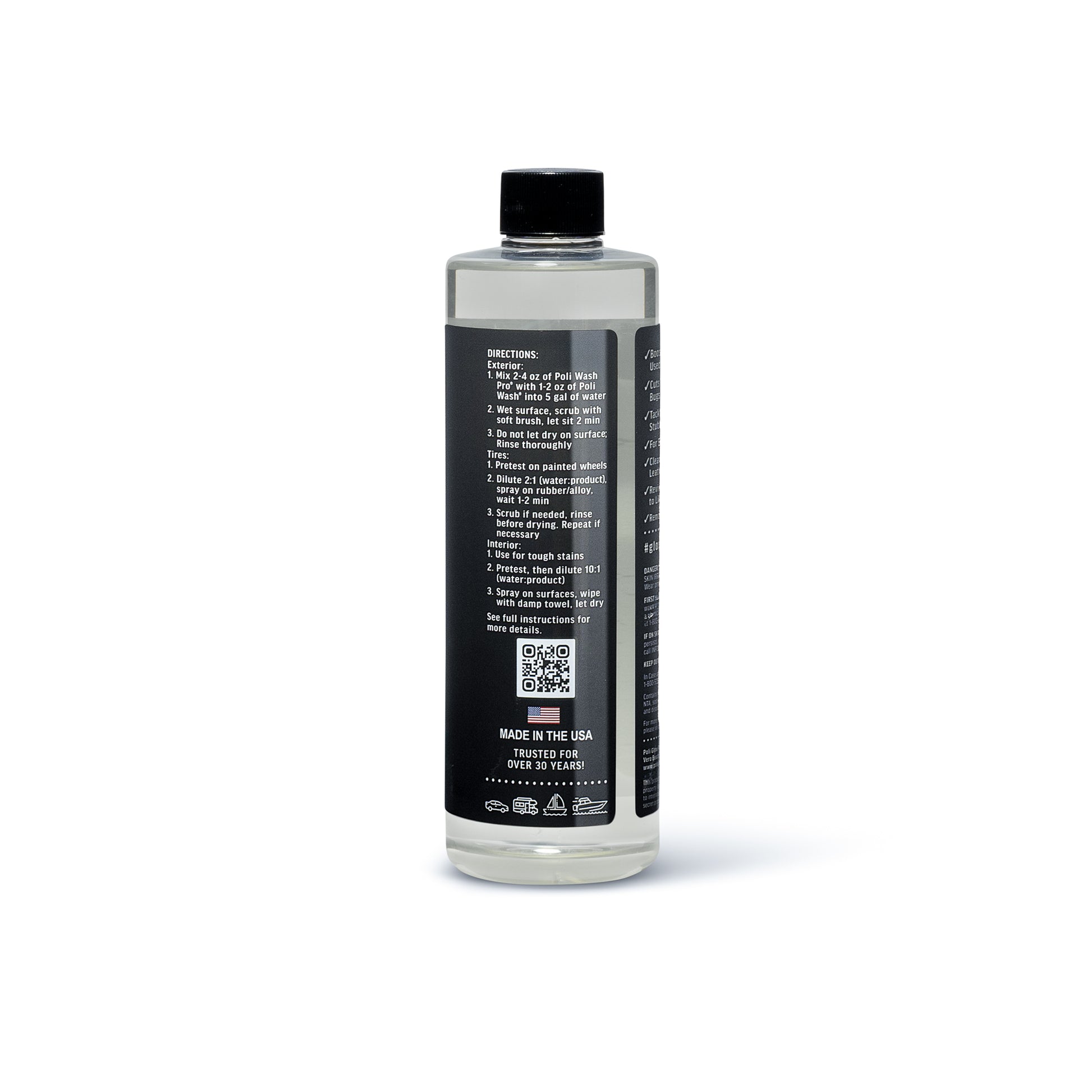 Poli Glow Poli Wash Pro Side label with Directions