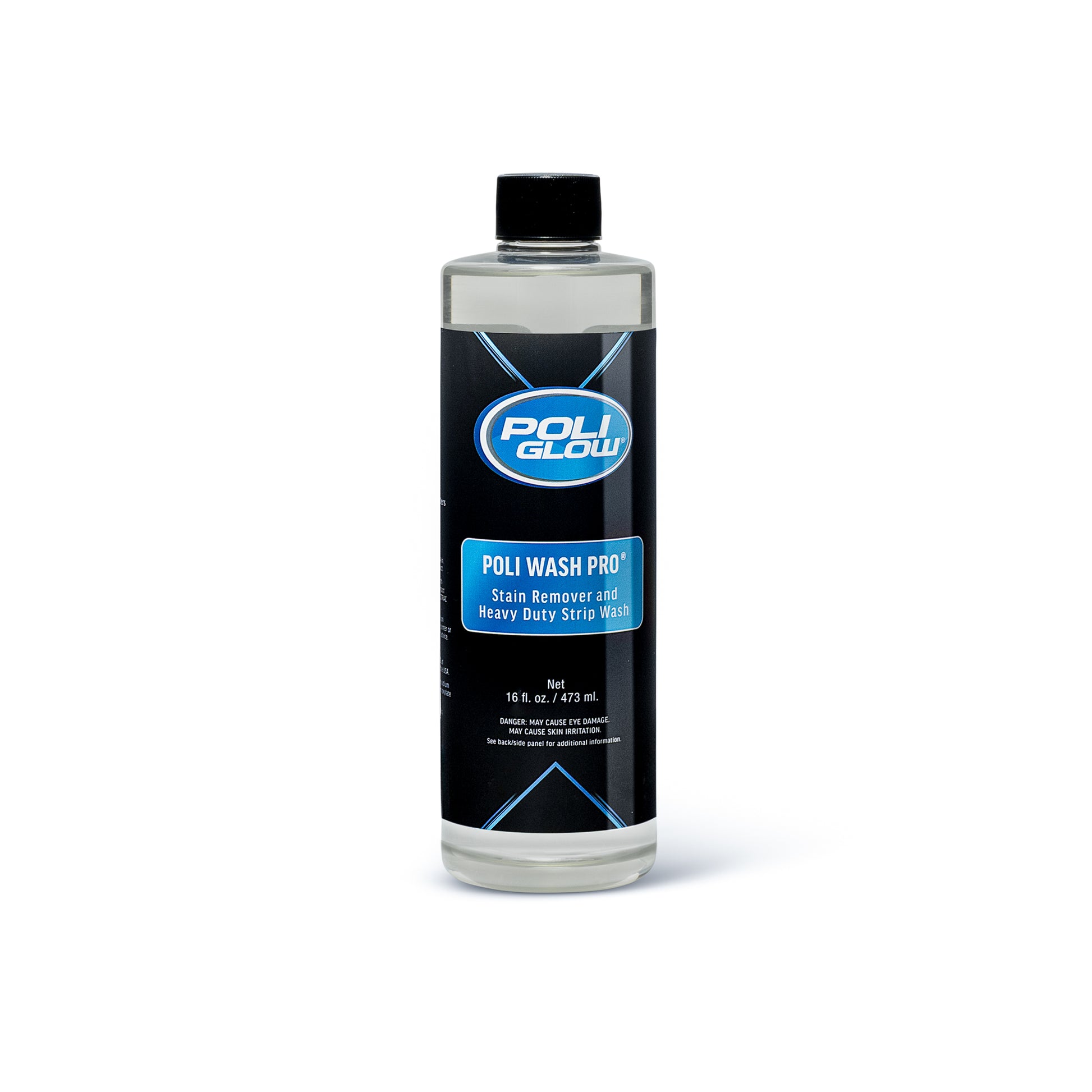 Bottle of Poli Wash Pro with Poli Glow logo on a white background