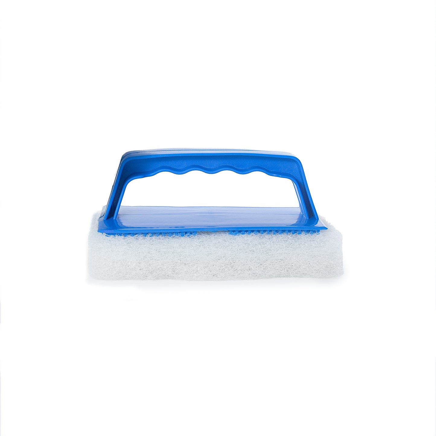 Poli Glow Scrub Pad with handle Cleaning brush with blue handle and white bristles on a white background