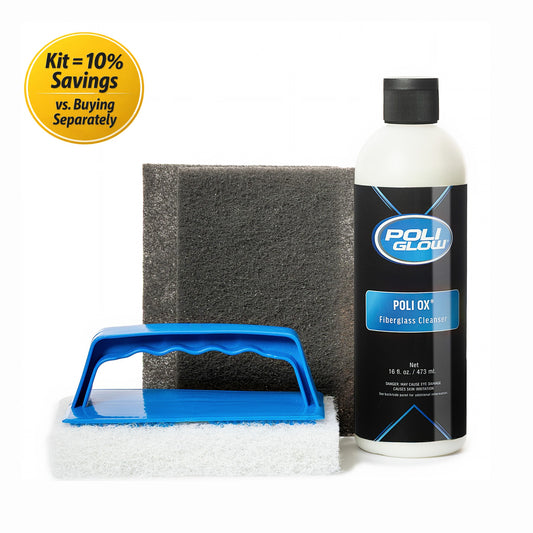 PoliGlow Boat, RV  fiberglass product set with cleaner, sponges, and applicator on a white background and 10% off bundle discount