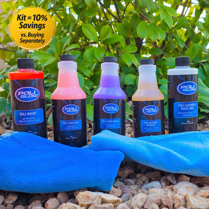Poli Glow Detailing Kit 10% off bundle savings shown in the rocks with bush lifestyle background