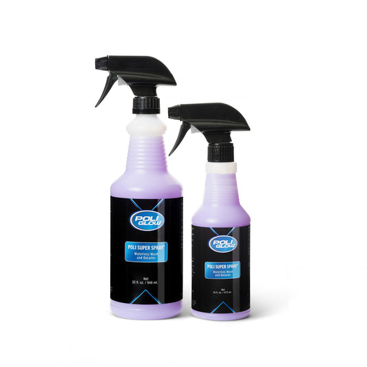 Poli Glow Poli Super spray waterless wash and detailer size 32 oz and 16 oz white background
